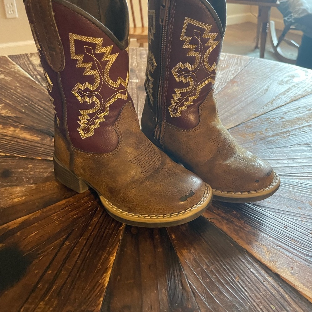 Brown and Maroon Western Toddler Boots
